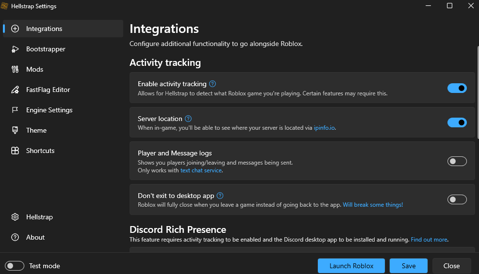 Hellstrap Integrations Panel - Connect With External Tools and Services