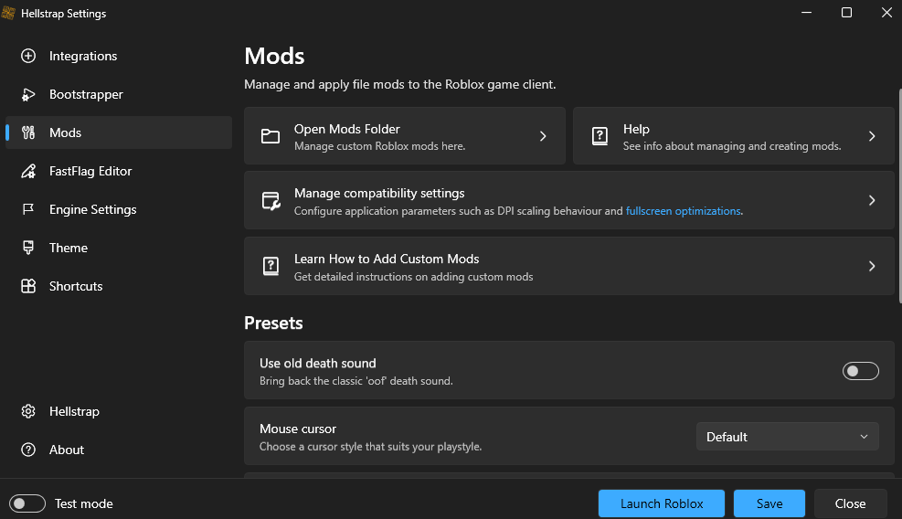 Hellstrap Mods Management - Install and Configure Roblox Modifications
